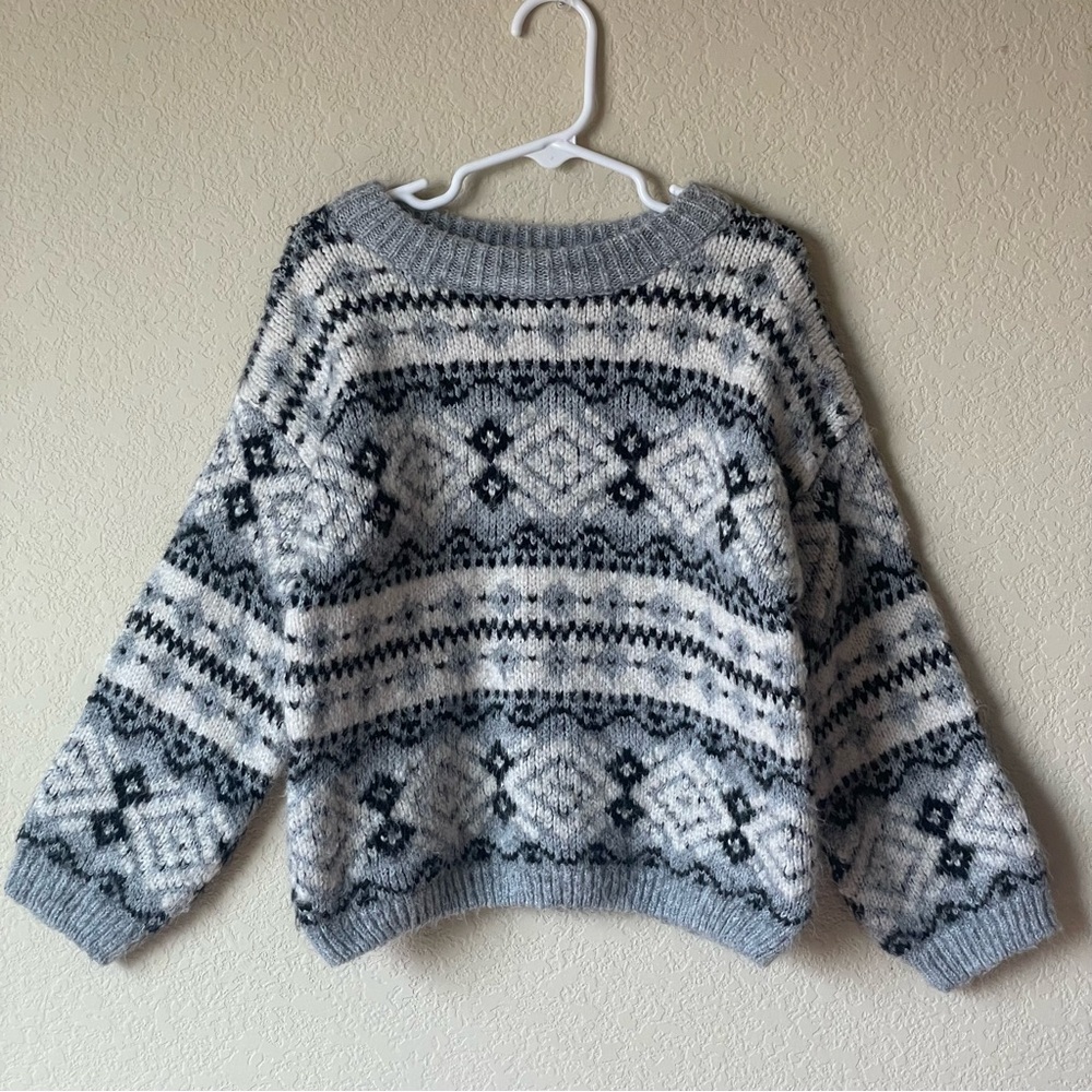 Zara Kids Gray Patterned Winter Sweater
